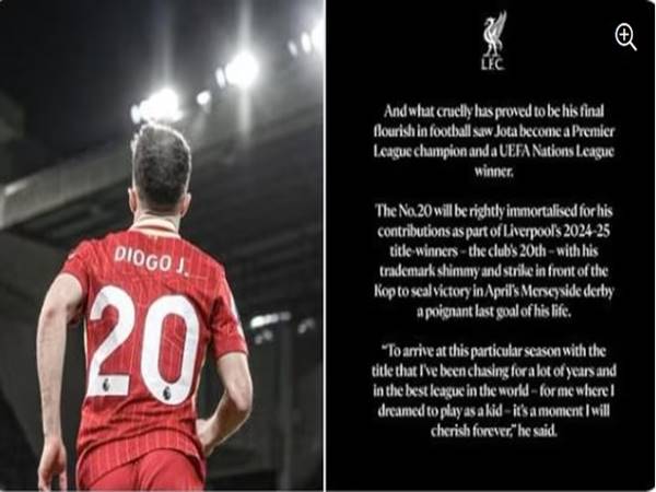 Tin Liverpool: The Kop quyết định đóng băng số áo của Diogo Jota