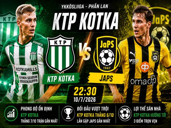 Số liệu trận đấu KTP Kotka gặp JaPS 22h30 ngày 10/7